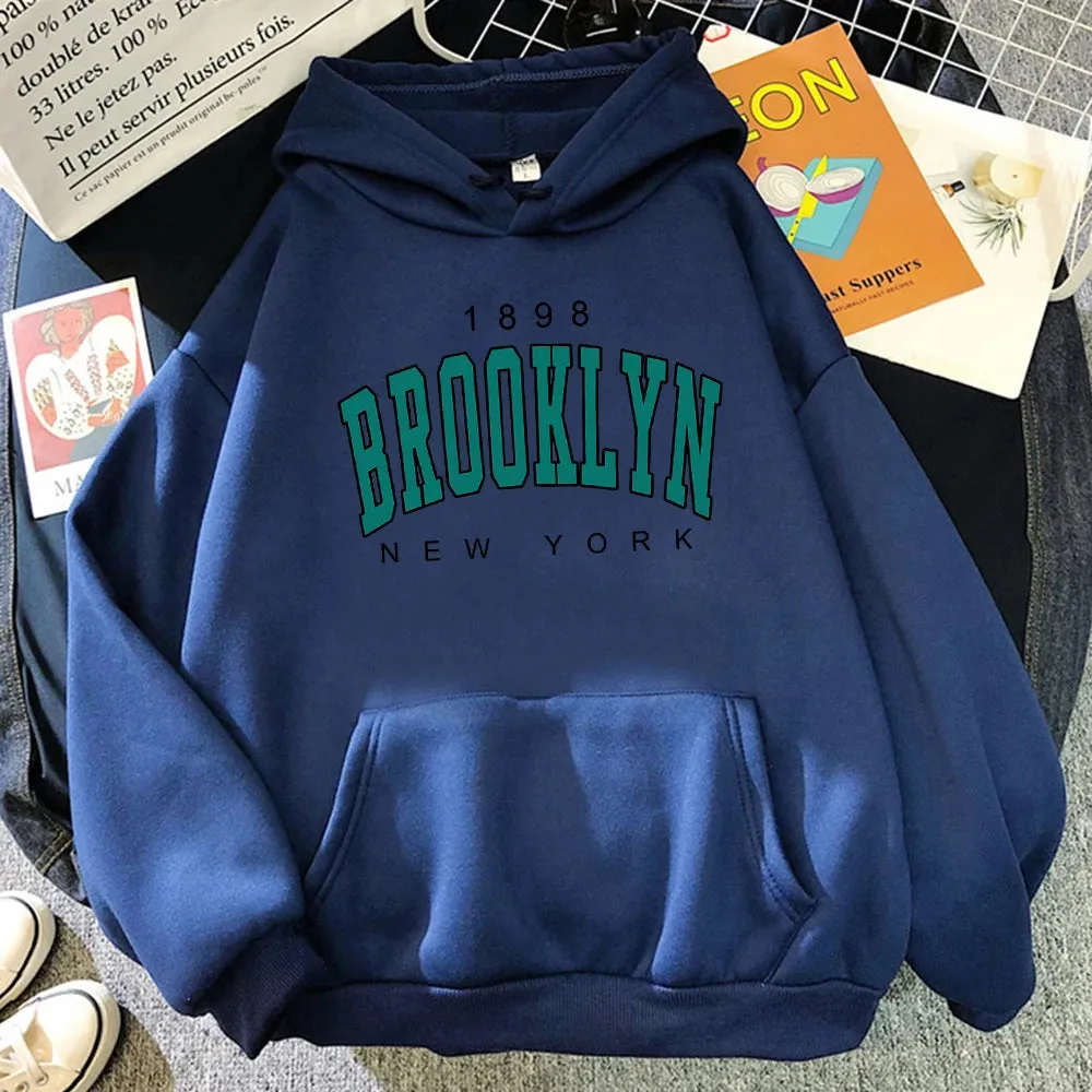 1898 Brooklyn New York Printed Women Hoodies Fashion Fleece Hoody Creativity Pullover Clothing Street Loose Sweatshirts Women'S cho