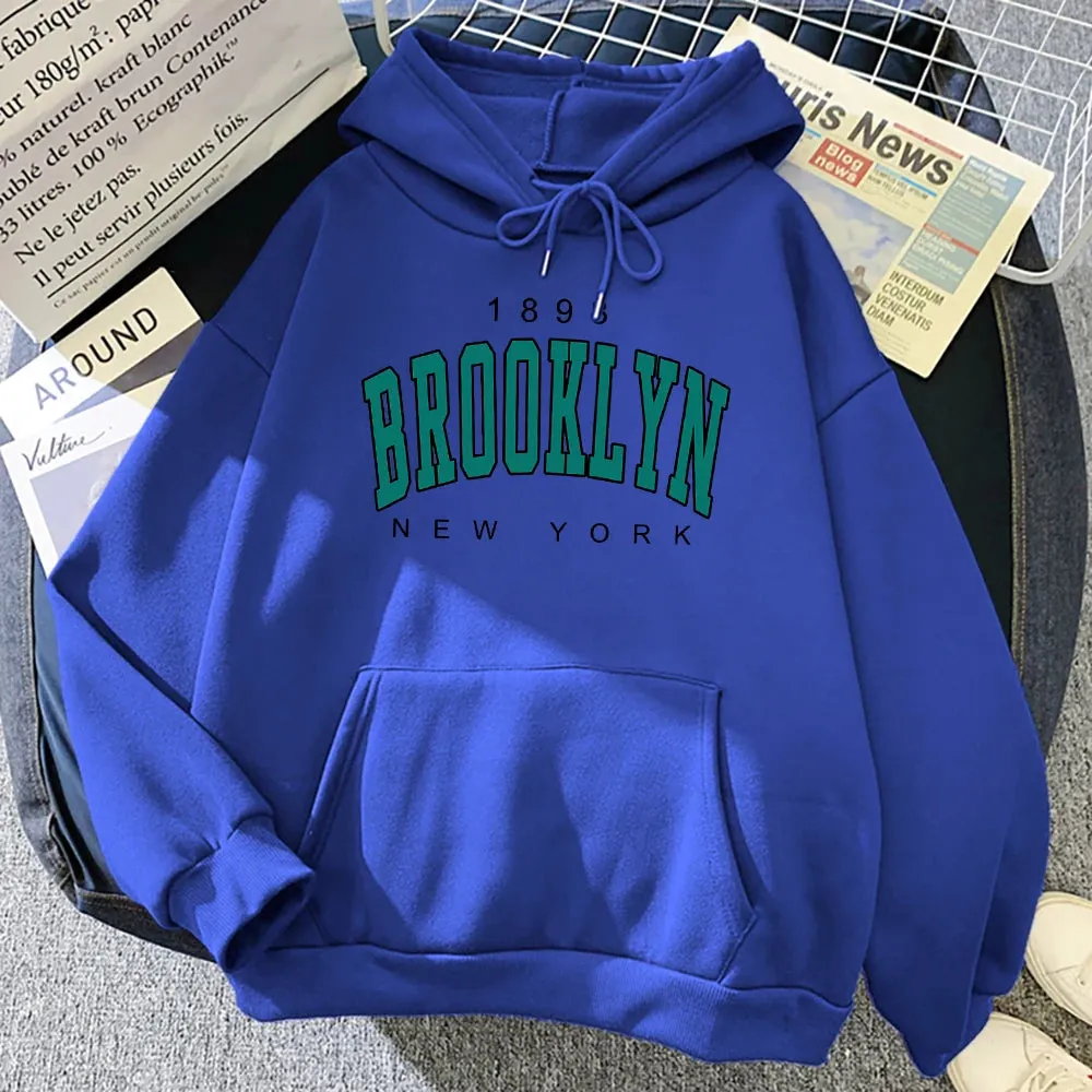 1898 Brooklyn New York Printed Women Hoodies Fashion Fleece Hoody Creativity Pullover Clothing Street Loose Sweatshirts Women'S cho