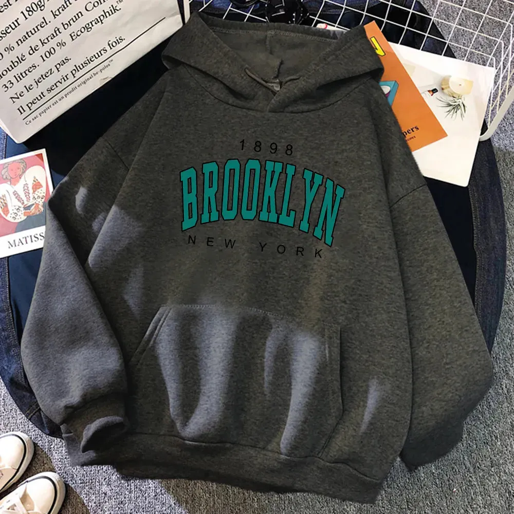 1898 Brooklyn New York Printed Women Hoodies Fashion Fleece Hoody Creativity Pullover Clothing Street Loose Sweatshirts Women'S cho