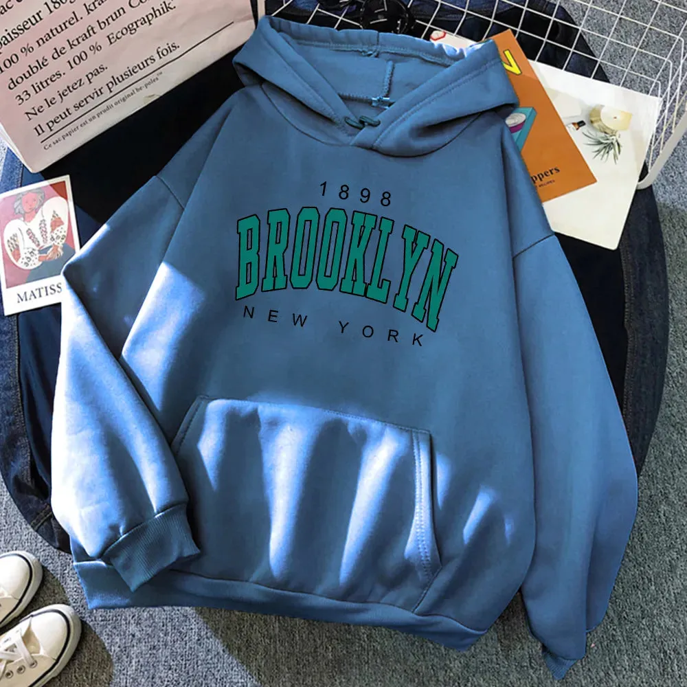 1898 Brooklyn New York Printed Women Hoodies Fashion Fleece Hoody Creativity Pullover Clothing Street Loose Sweatshirts Women'S cho