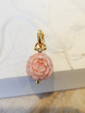 18K Solid Gold Hand Carved Pink Opal Peony Flower Ball Charm Pendant | Indulgems | Designs in Real Gold