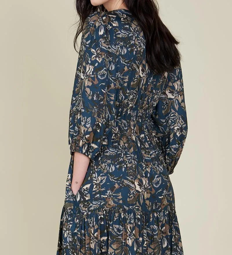 3/4 SLEEVES PRINTED MIDI DRESS