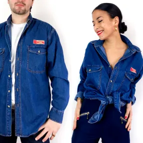 90s vintage blue denim shirt, 100% cotton