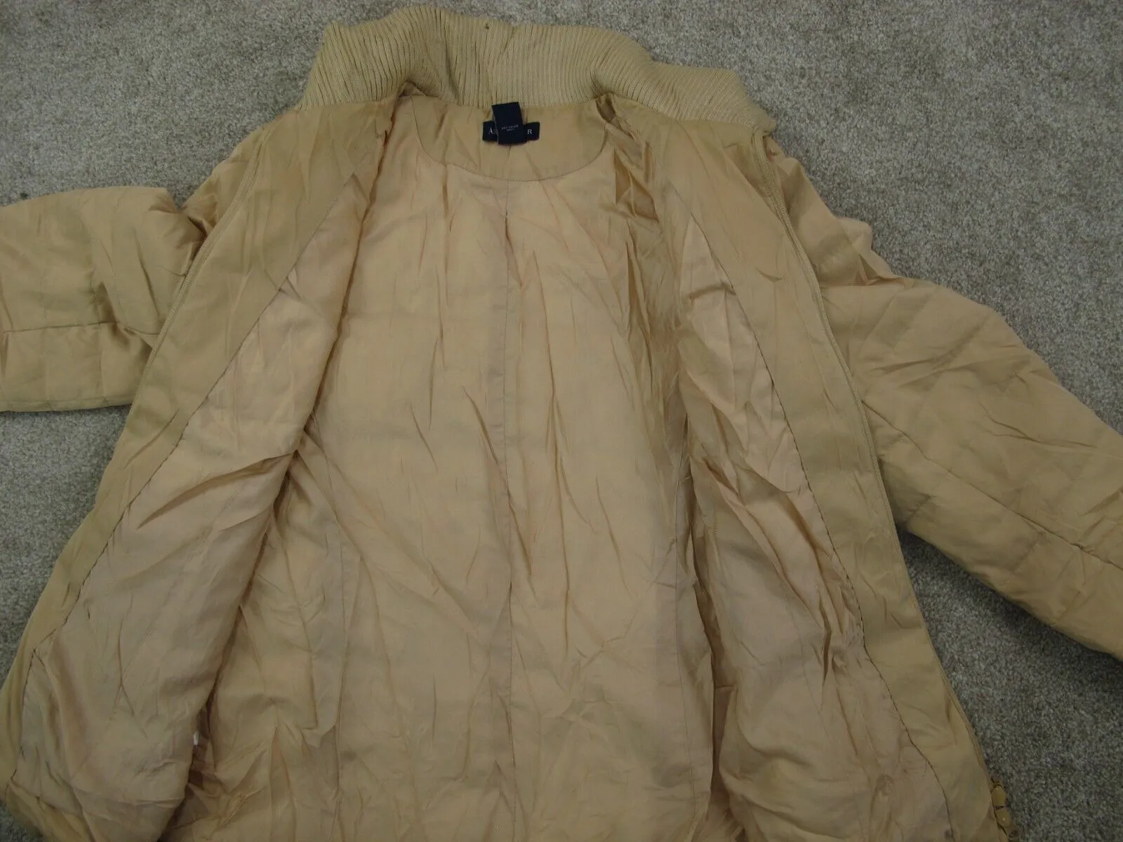 Ann Taylor Women Puffer Coat Jacket Long Sleeves Full Zip Pockets Sand SZ Medium