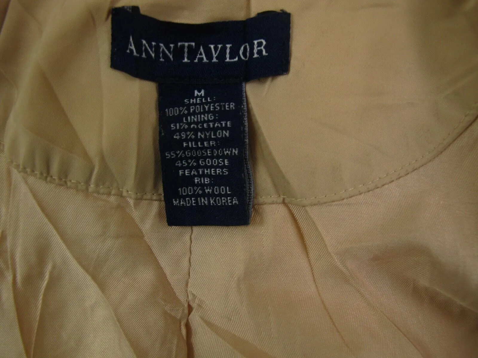 Ann Taylor Women Puffer Coat Jacket Long Sleeves Full Zip Pockets Sand SZ Medium