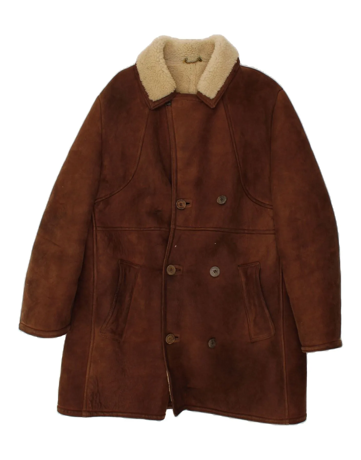 ANTARTEX Mens Shearling Overcoat UK 44 2XL Brown Shearling