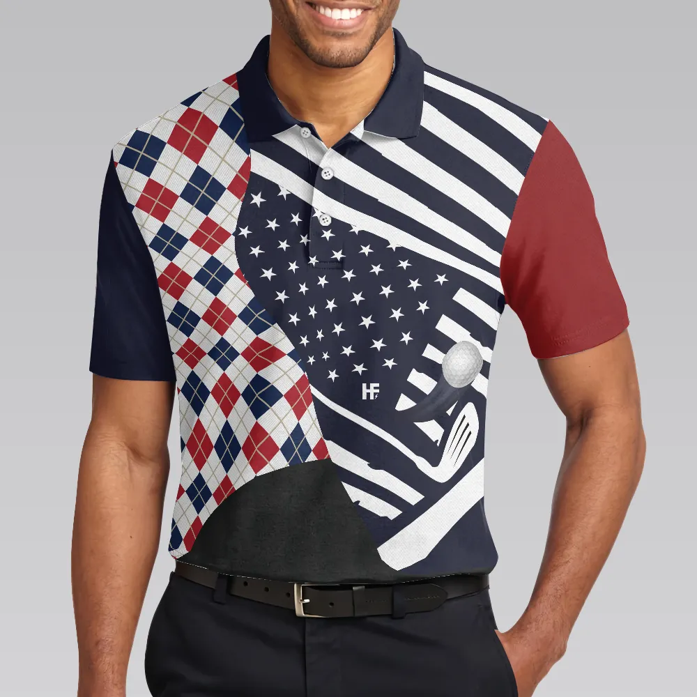 Are You Looking At My Putt Argyle USA Flag Polo Shirt