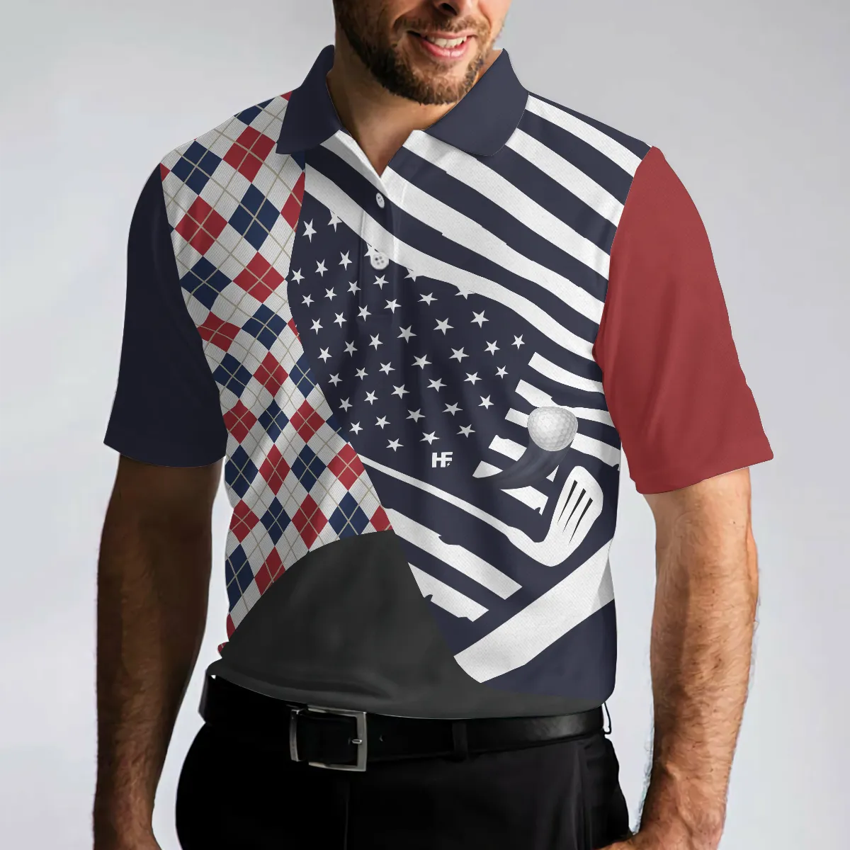 Are You Looking At My Putt Argyle USA Flag Polo Shirt