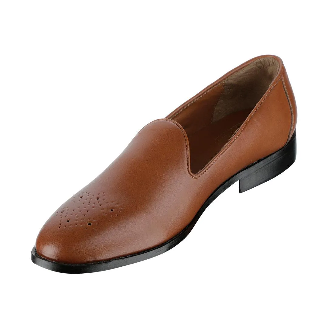 Assisi Timeless Medallion Toe Tan Slipper Shoes