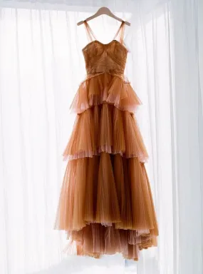 ball gown long brown tulle prom dresses    fg2248