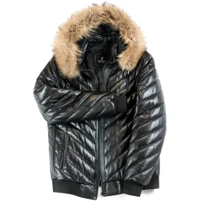 BARYA Leather Bomber Jacket with Real Fur