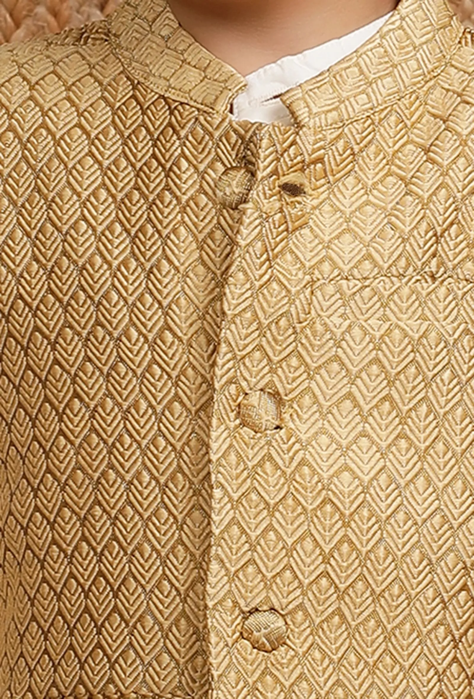 Beige Mustard Brocade Nehru Jacket