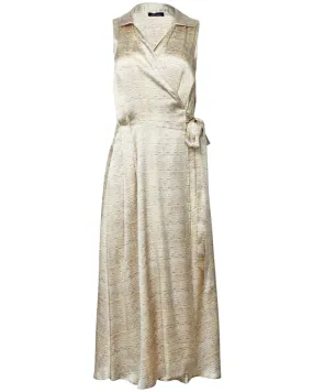 Beige Woven Print Sleeveless Midi Dress