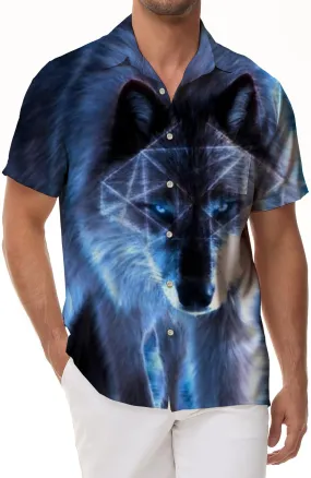 Beware of the cunning wolf Summer men's breathable short-sleeved shirts with printed patterns Beachwear Hawaiian buttons