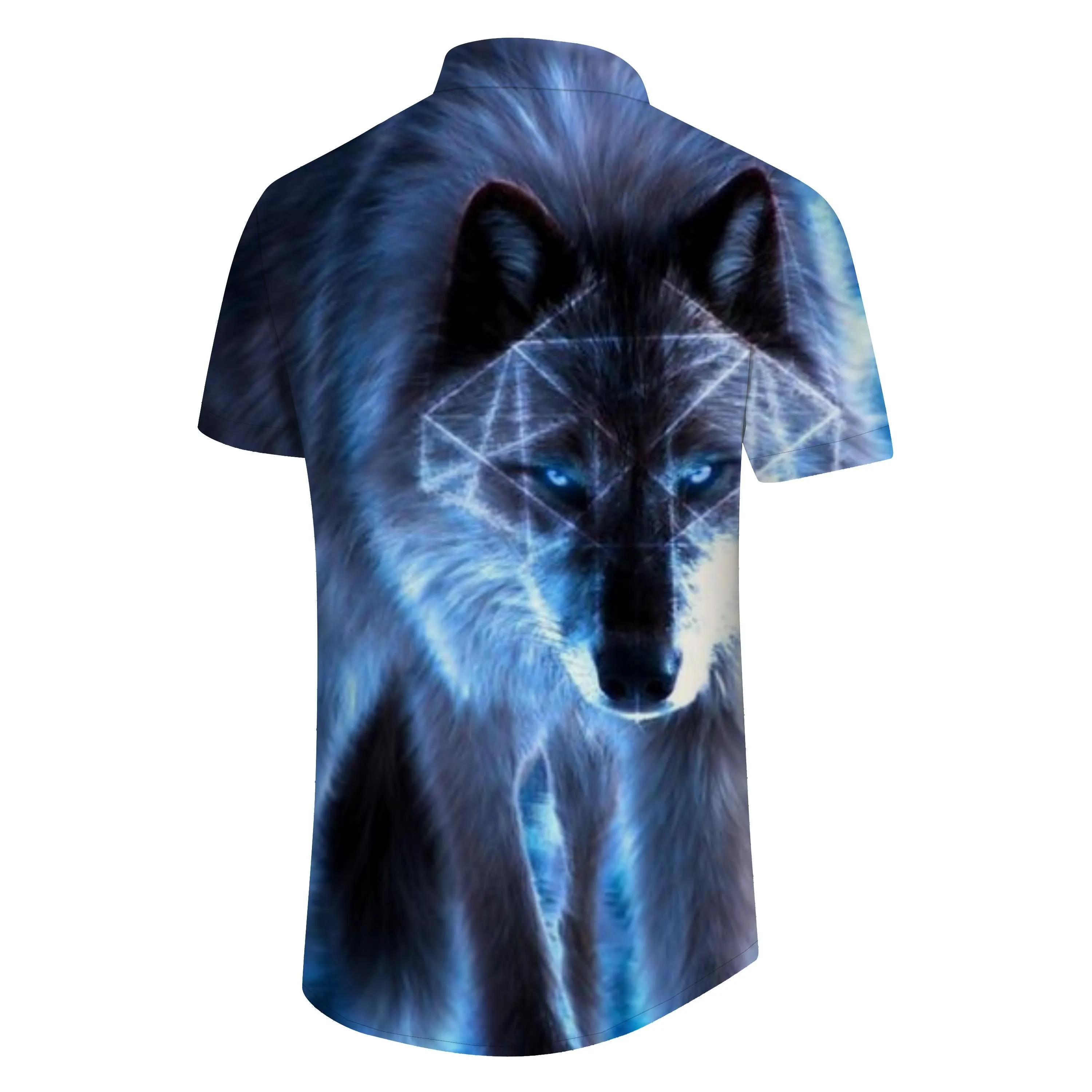 Beware of the cunning wolf Summer men's breathable short-sleeved shirts with printed patterns Beachwear Hawaiian buttons