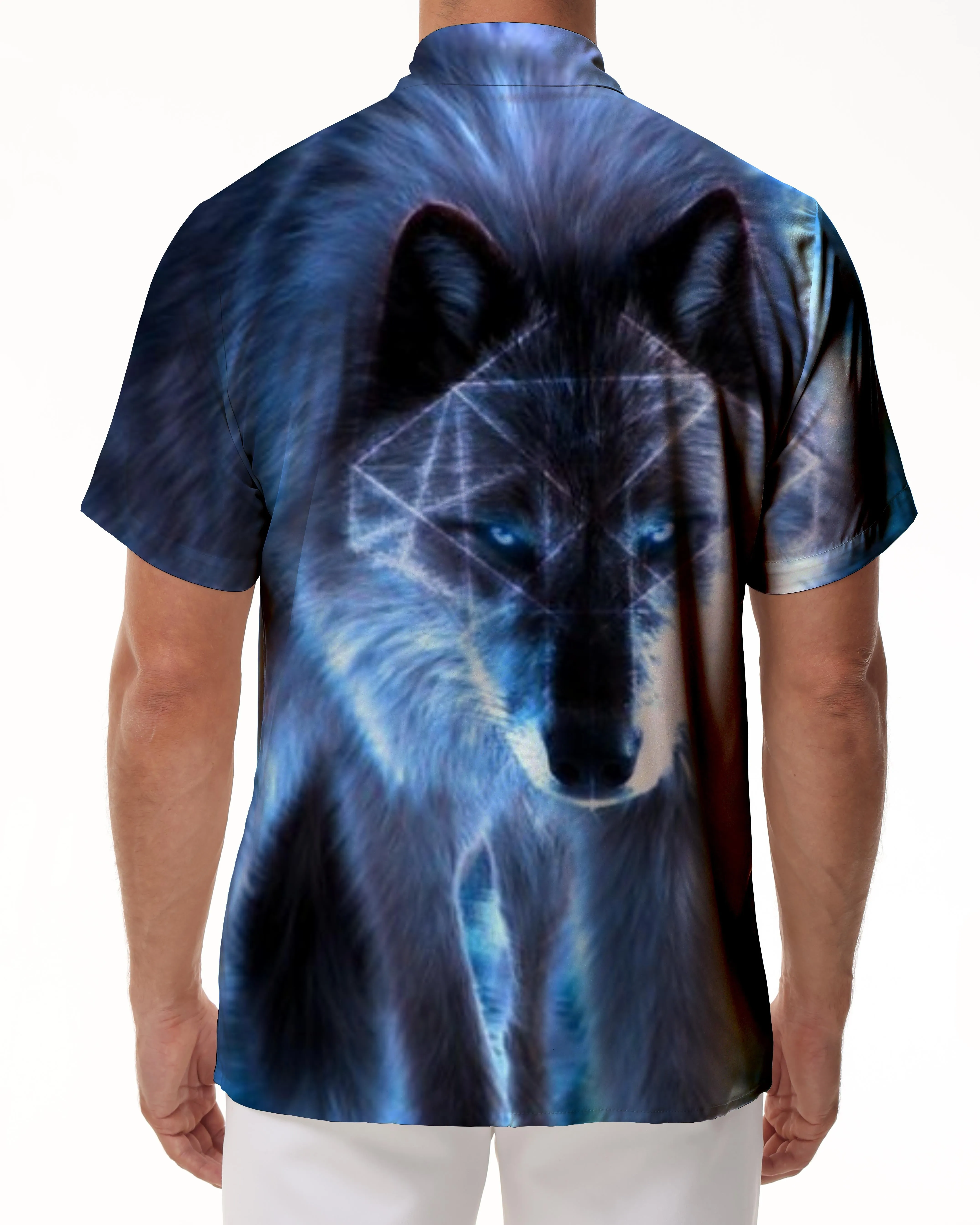 Beware of the cunning wolf Summer men's breathable short-sleeved shirts with printed patterns Beachwear Hawaiian buttons