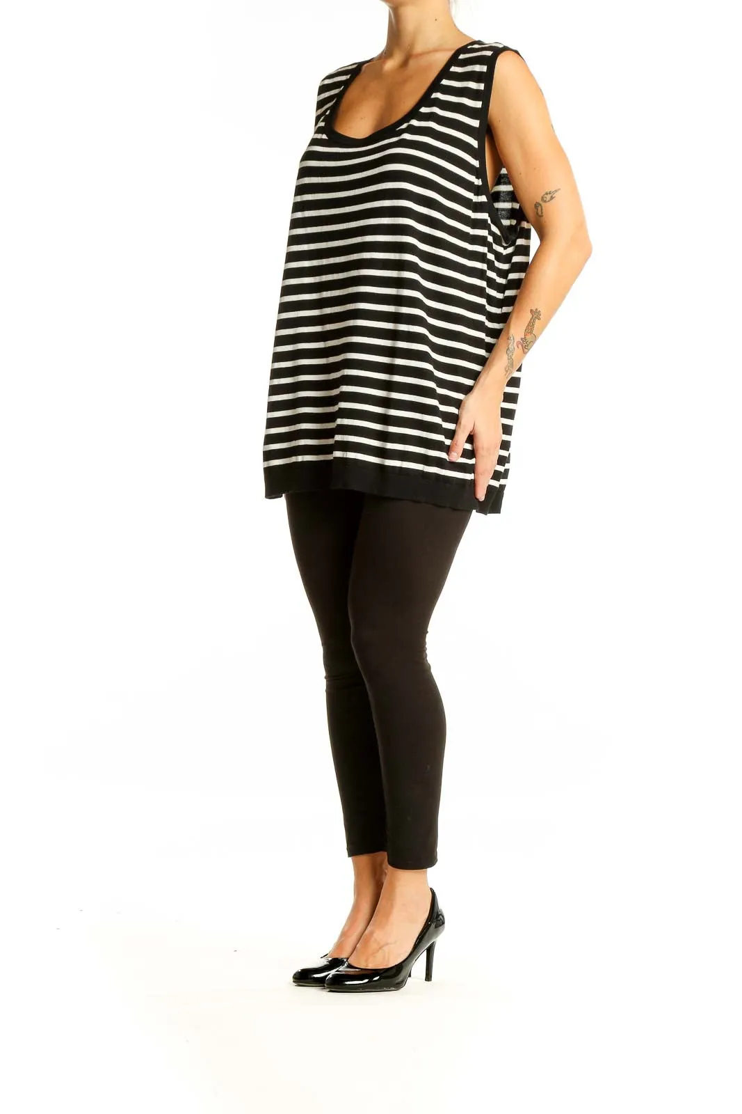 Black and White Striped Sleeveless Knit Top