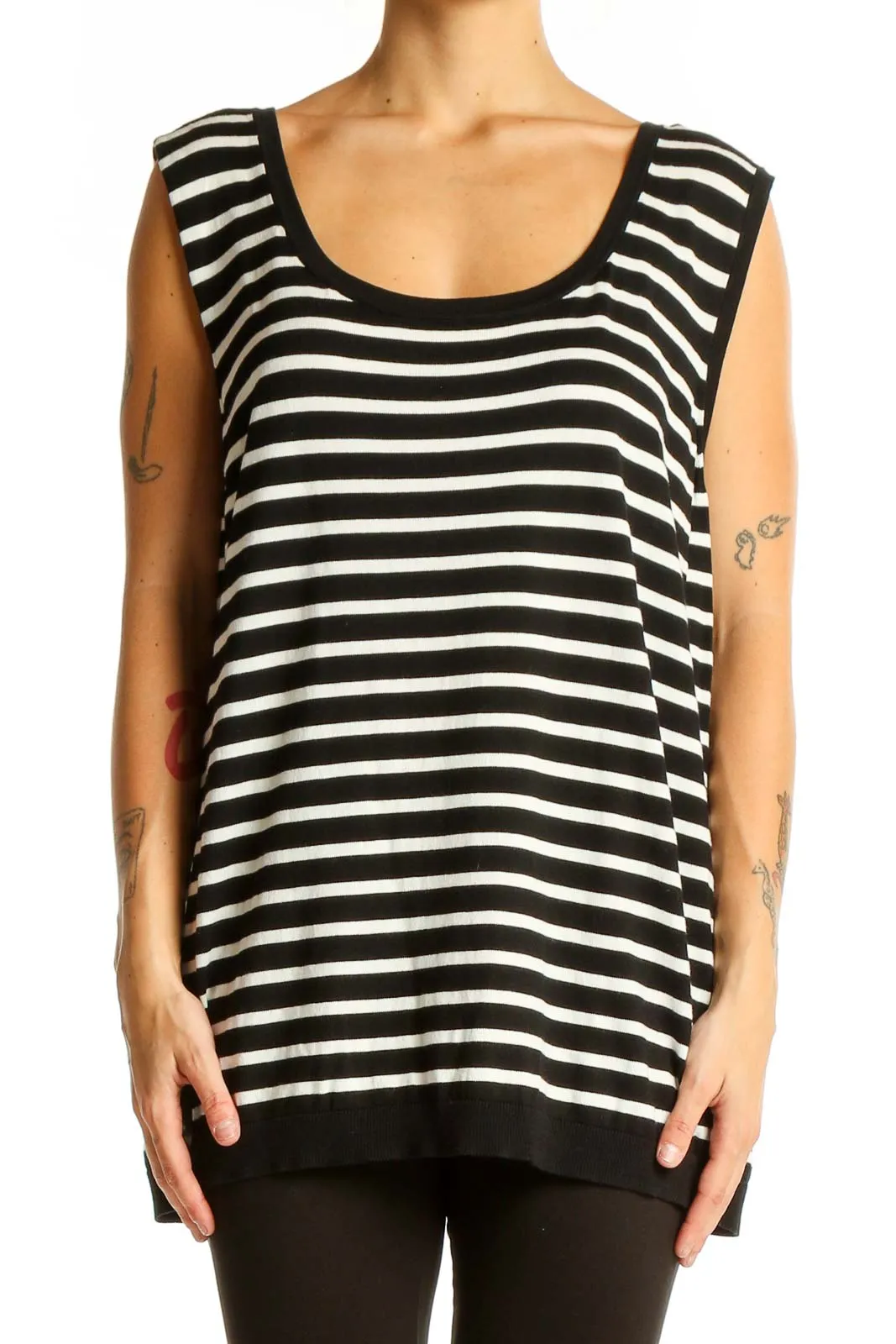 Black and White Striped Sleeveless Knit Top