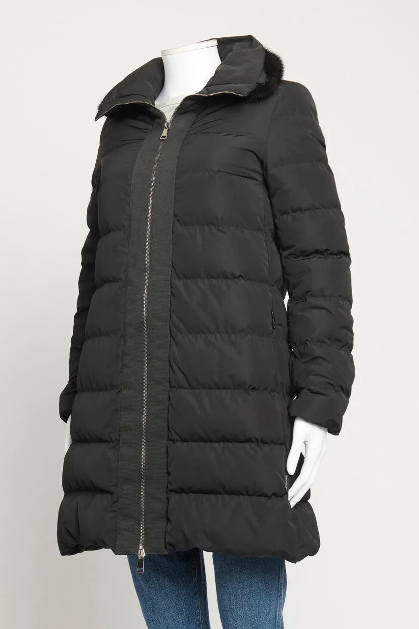 Black Preowned Down Jacket With Removable Fur Detail