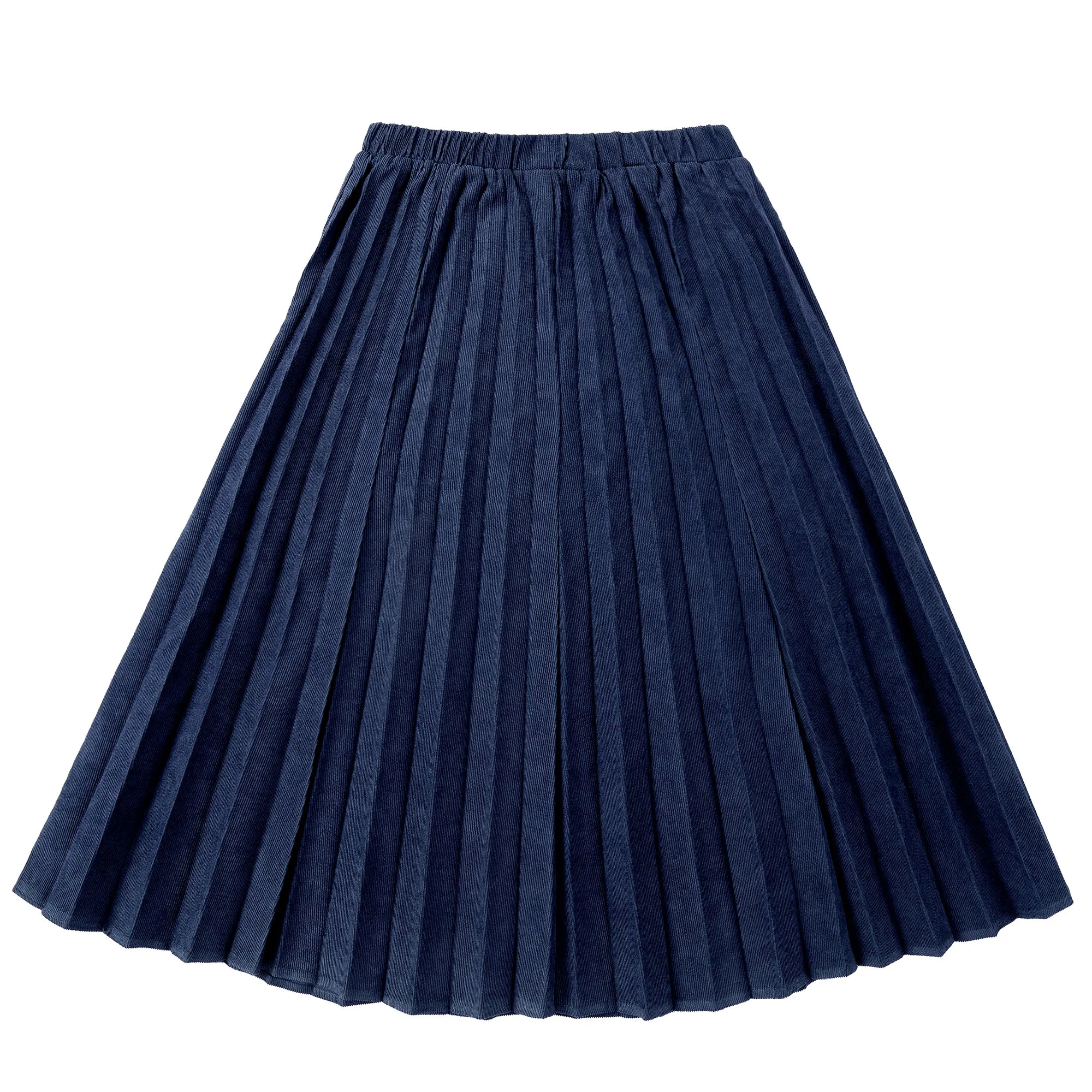 Blue Corduroy Midi Sunburst Pleated Skirt