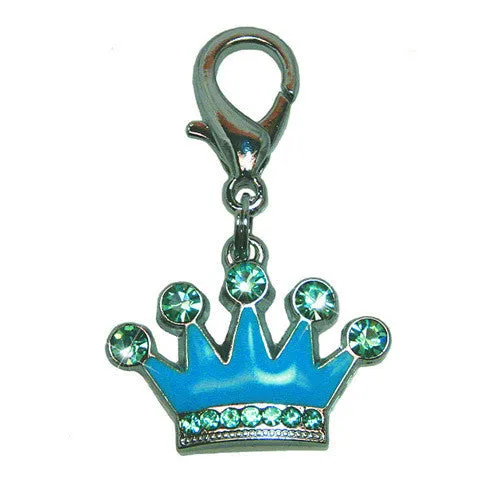 Blue Crown Enamel With Jewels Dog Collar Charm