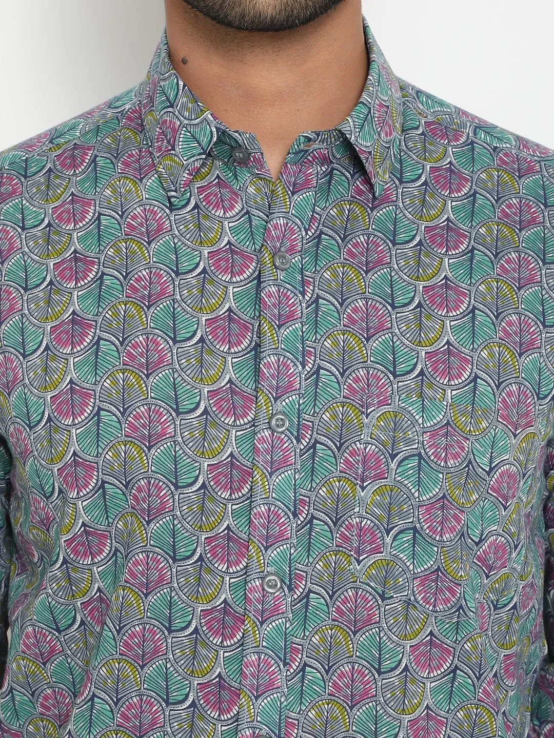 Blue Full Sleeve Cotton Hand Block Printed Men’s Shirt