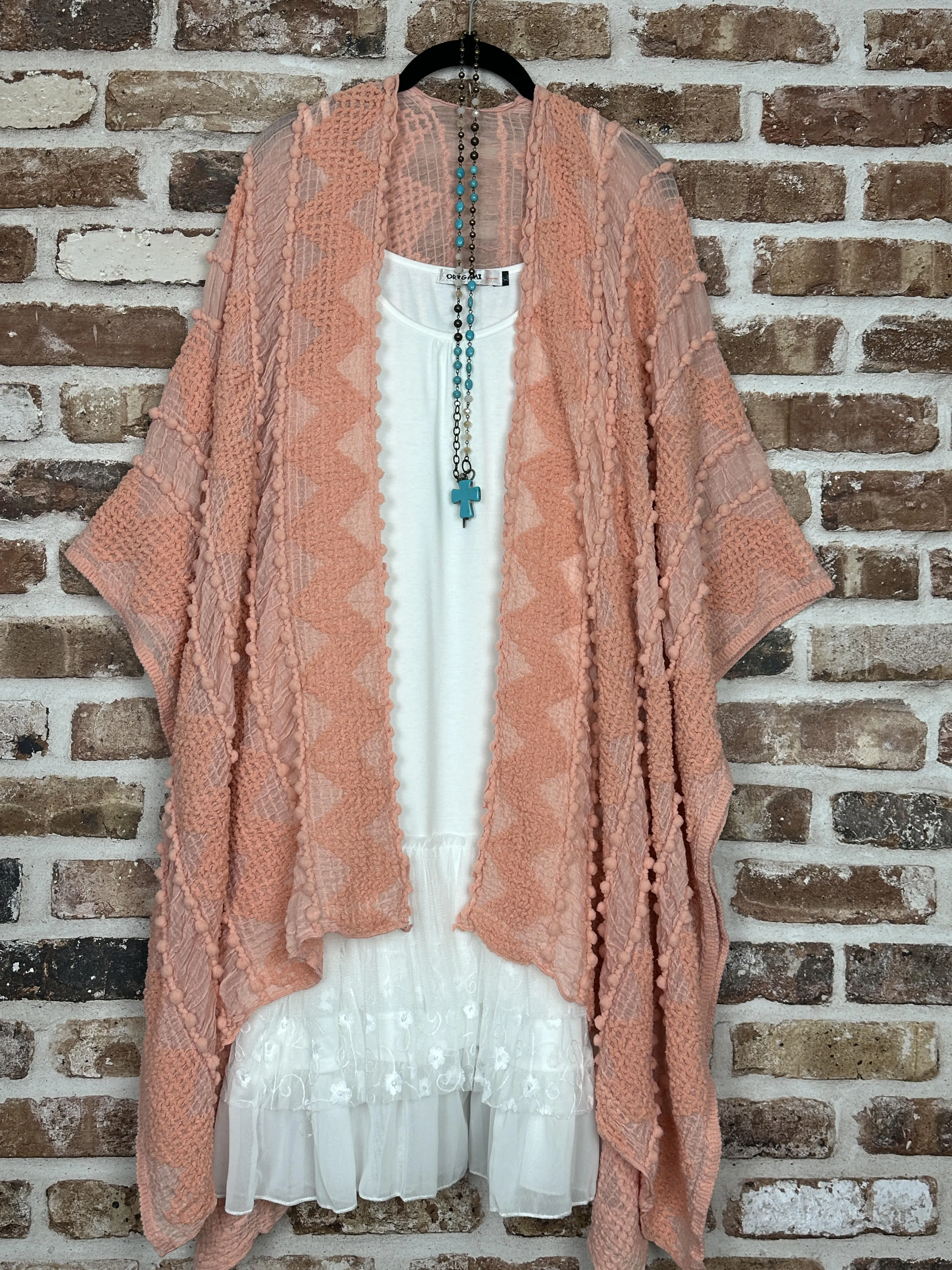 Boheme Chic Embroidered Coral Kimono (OS to 4X)