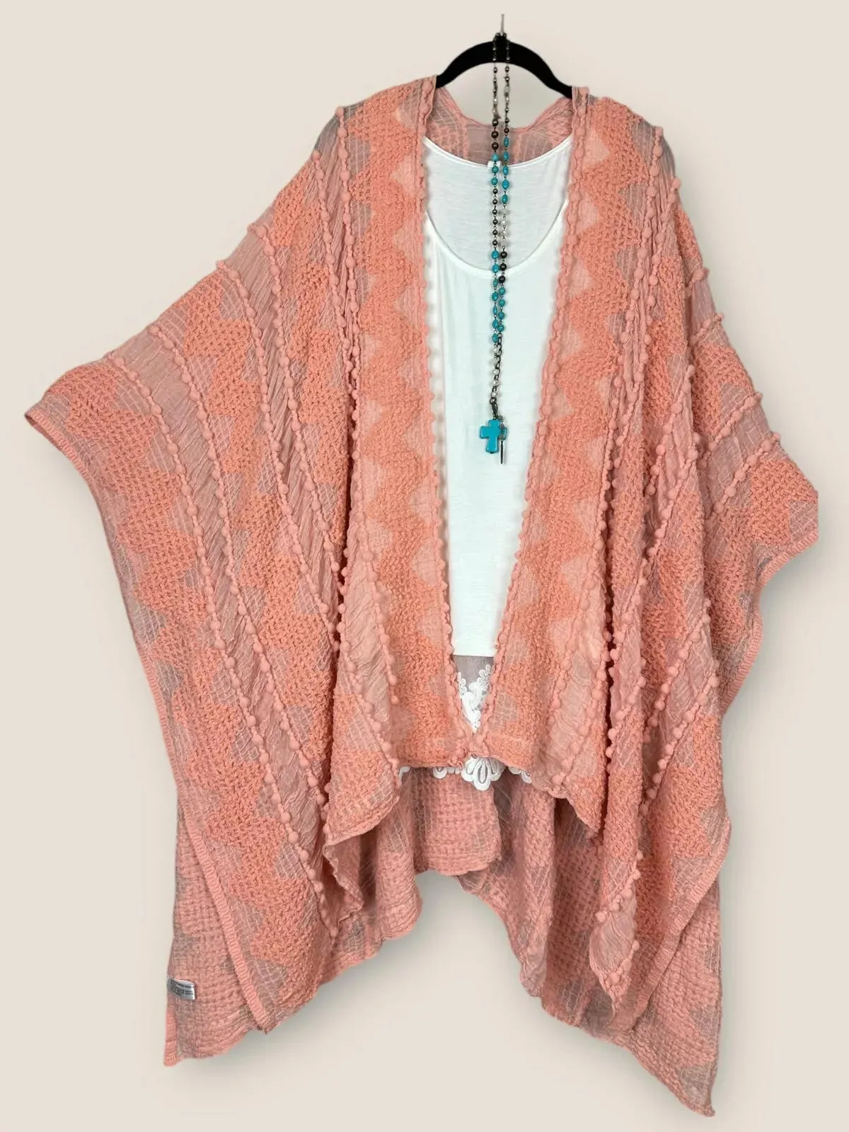 Boheme Chic Embroidered Coral Kimono (OS to 4X)