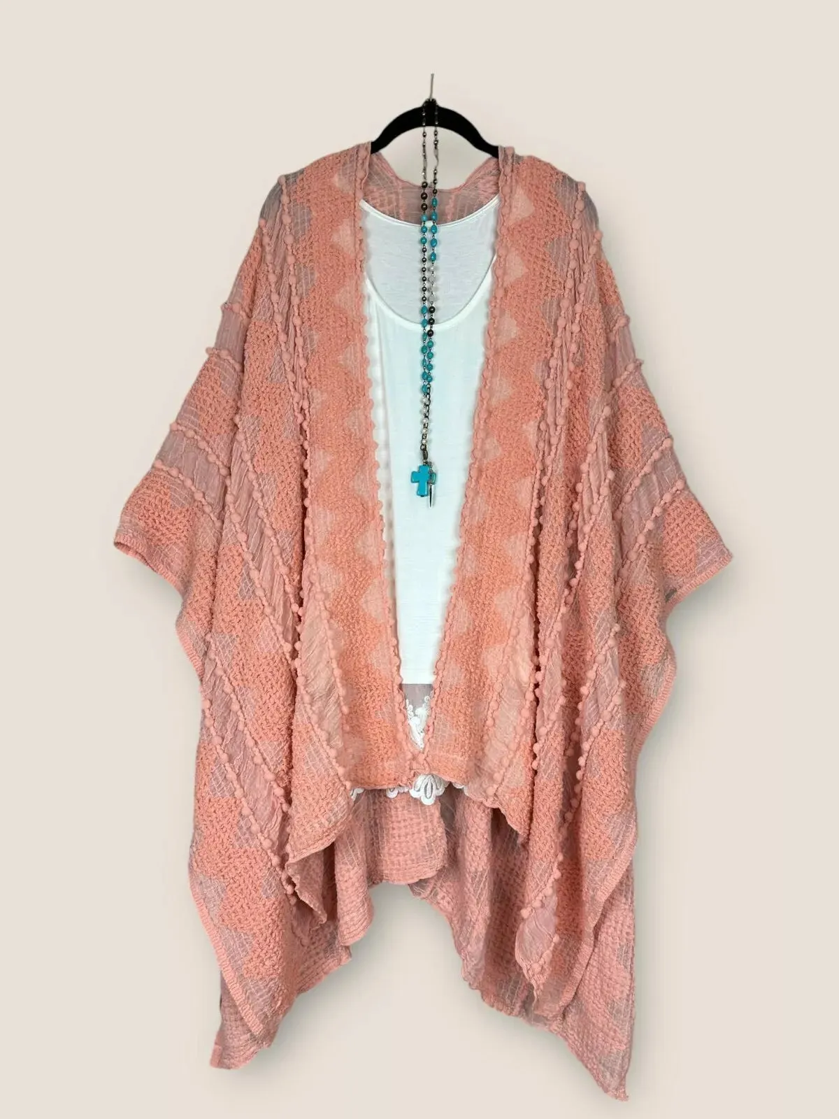 Boheme Chic Embroidered Coral Kimono (OS to 4X)