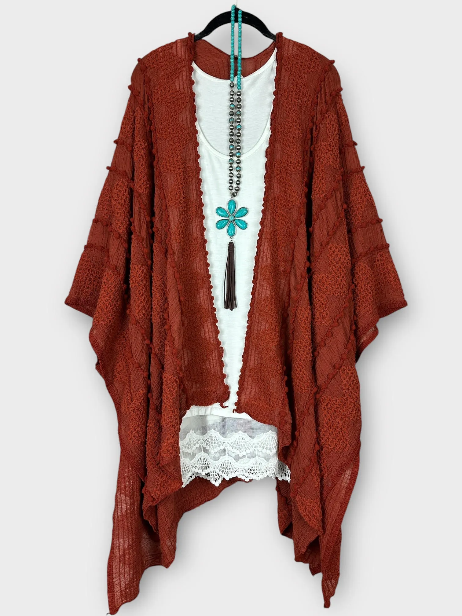 Boheme Chic Embroidered Rust Kimono (OS to 4X)