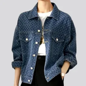 Boho medium-wash denim jacket for women