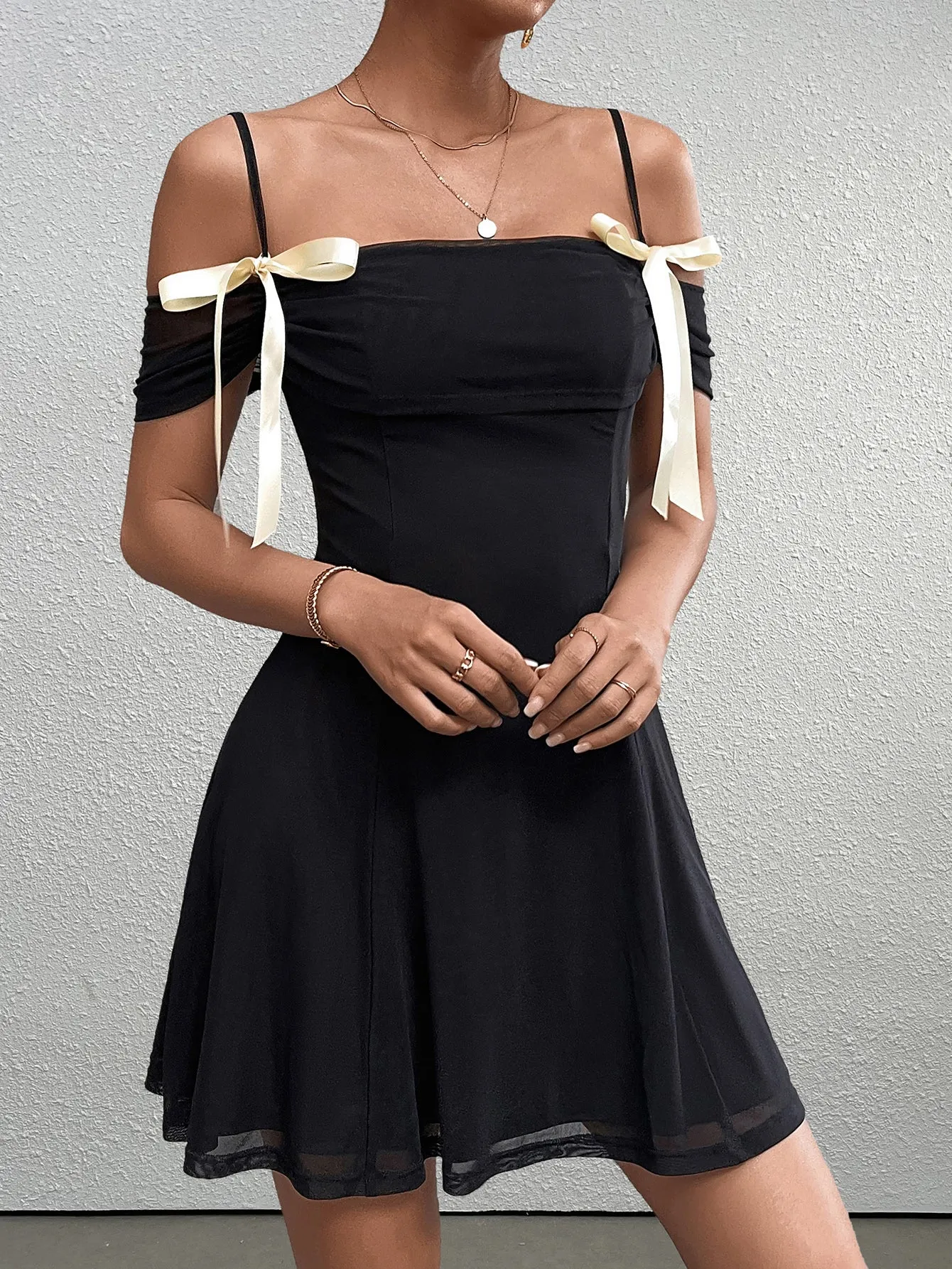 Bow Tie Mesh Backless Mini Dress