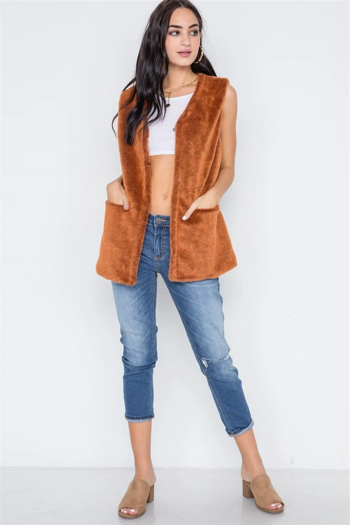 Brown Rust Sleeveless Faux Fur Vest /6