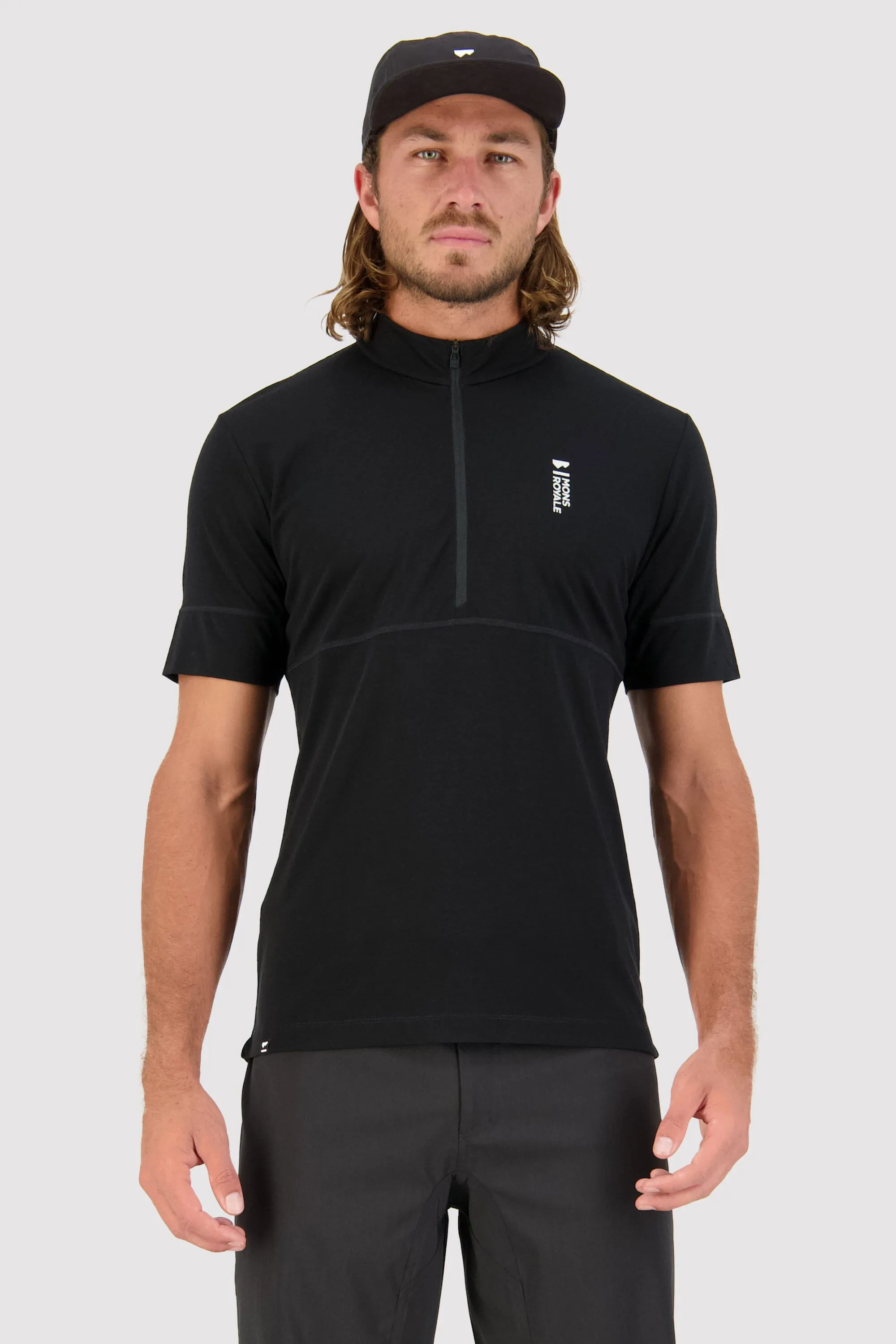 Cadence Merino Half Zip T - Black