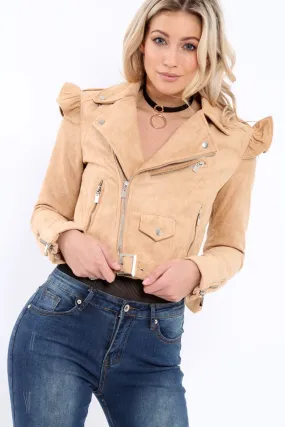 Camel Suede Biker Jacket - Taya