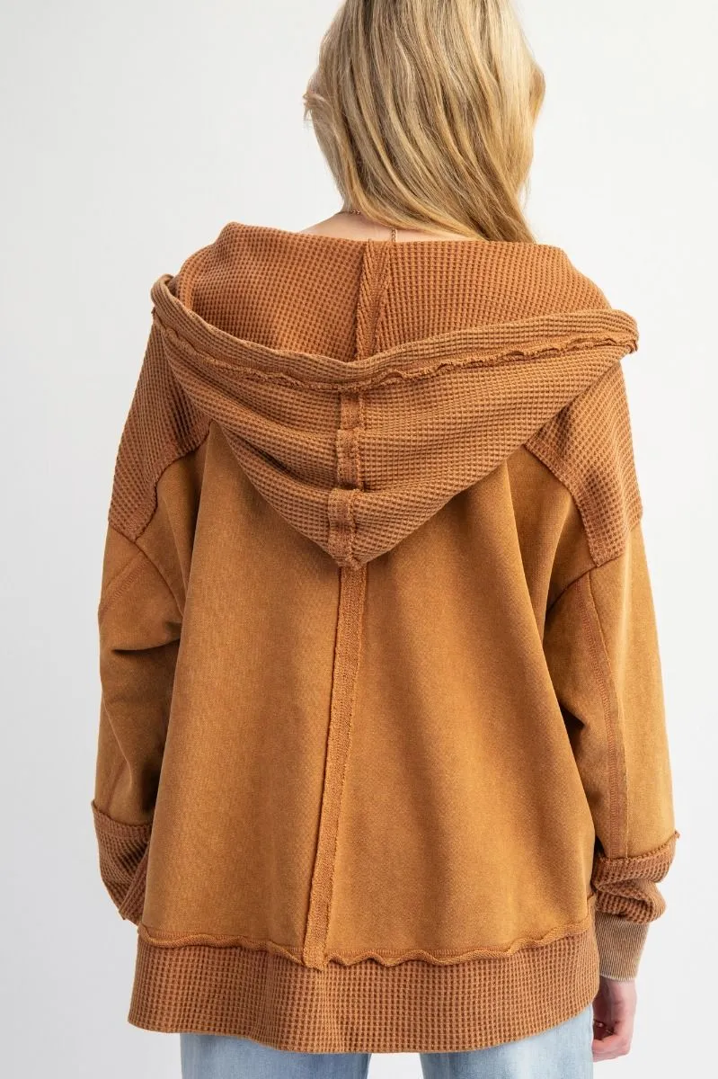 Camel Washed Thermal & Terry Knit Hoodie