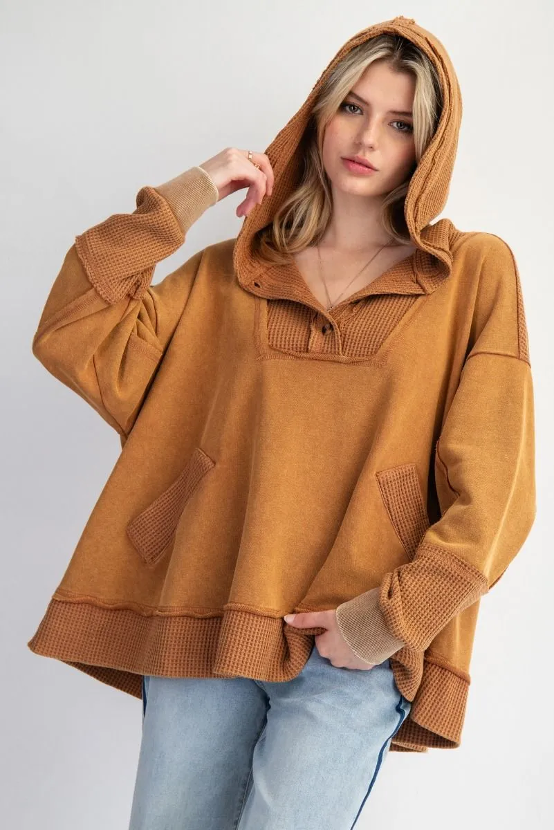 Camel Washed Thermal & Terry Knit Hoodie