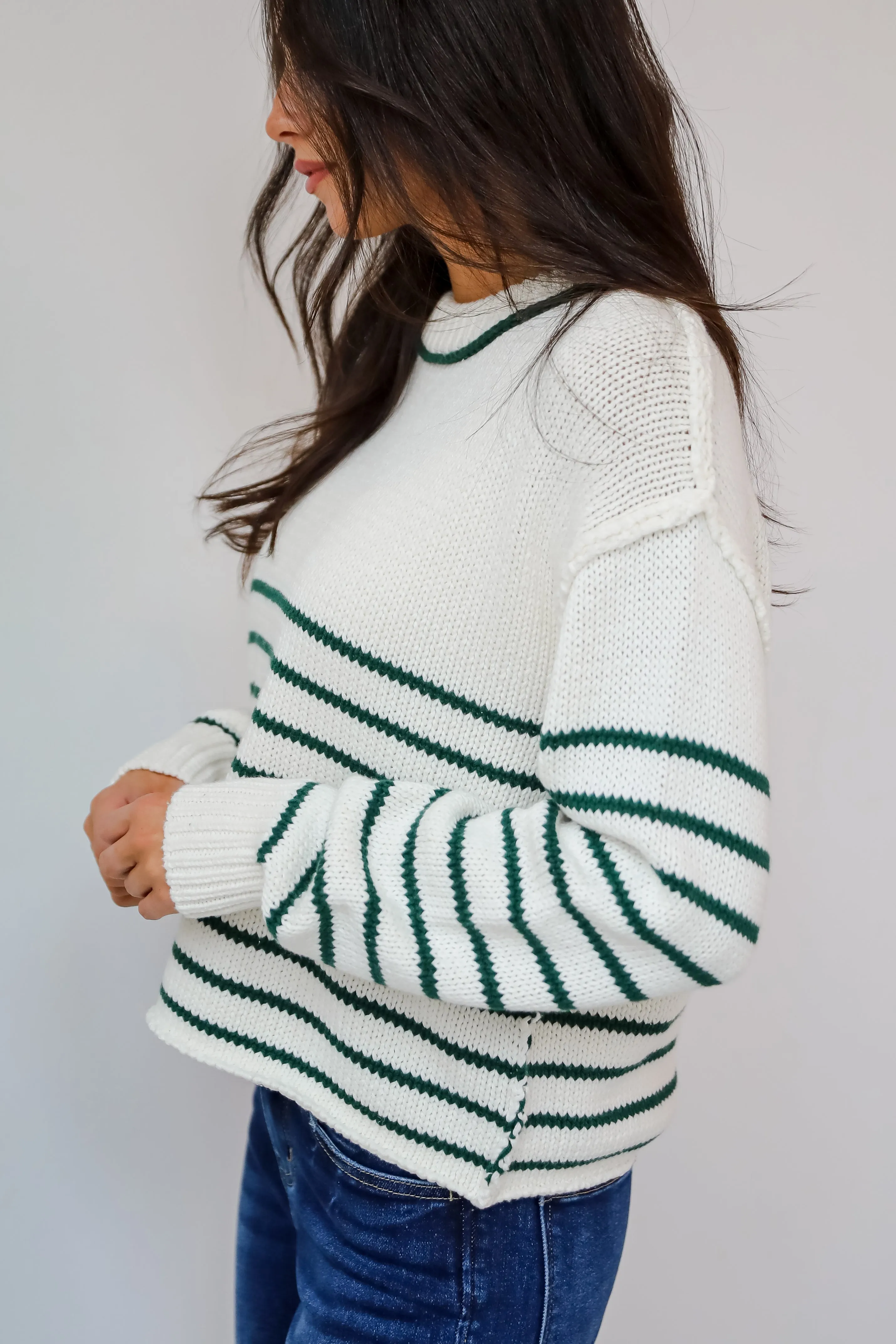 Chic Outcome Green Striped Sweater