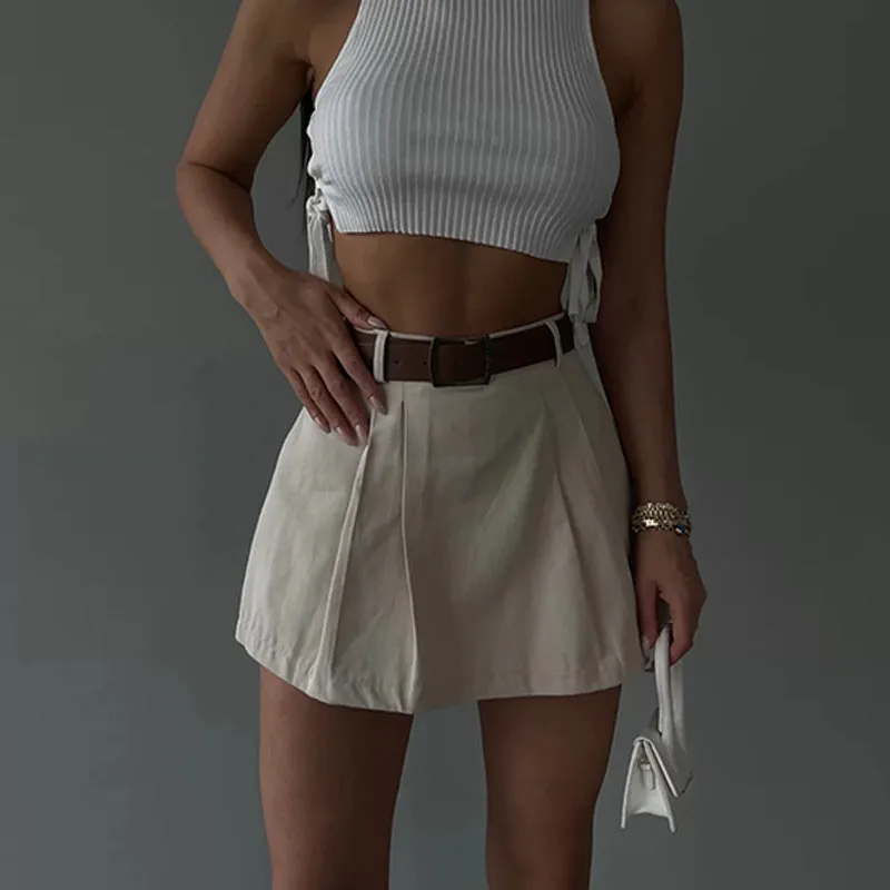 Chic Solid Color Pleated Mini Skirt