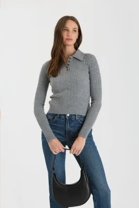 COLLARED POLO LONG SLEEVE KNIT TOP