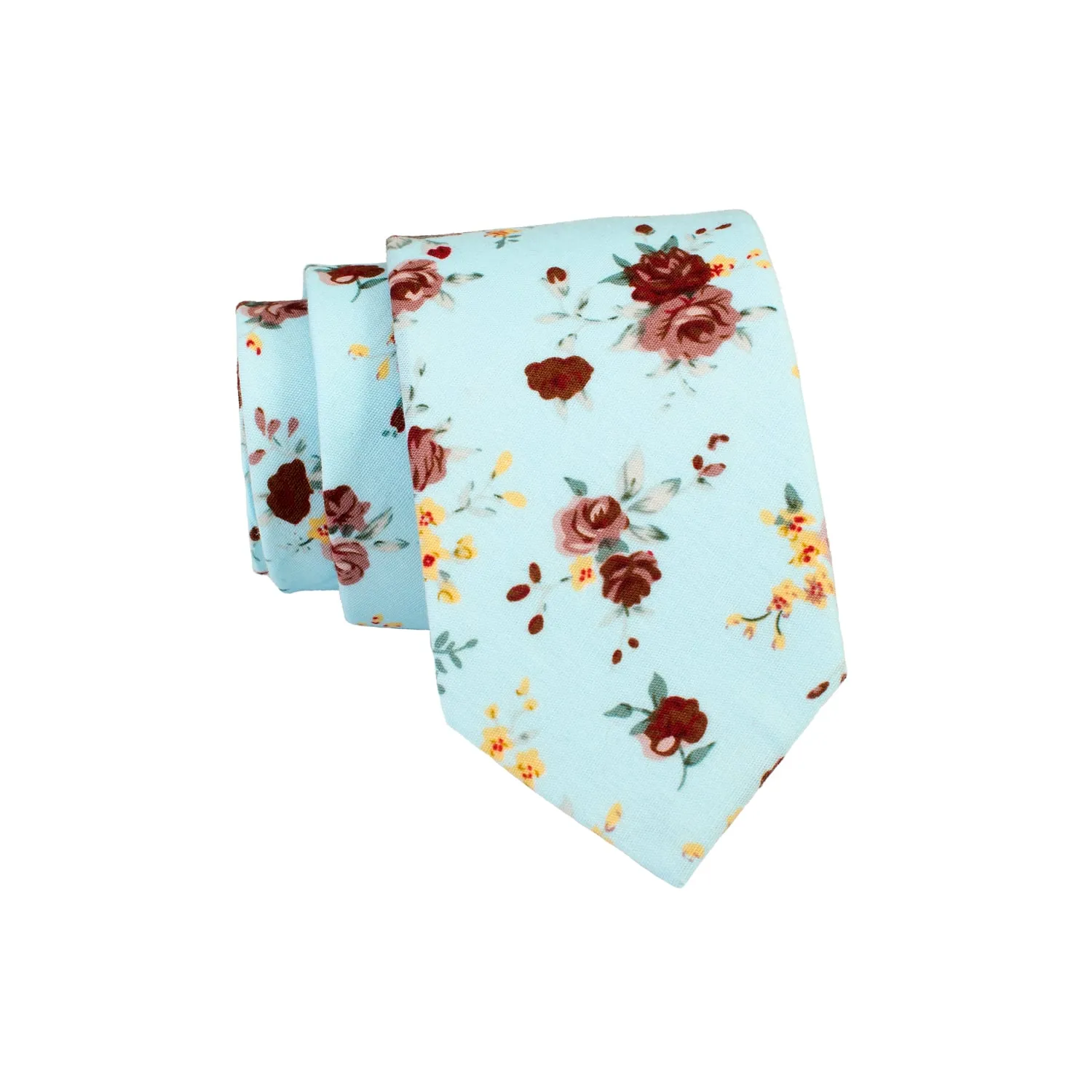 Concord Floral Cotton Tie, Light Blue / Crimson / Yellow