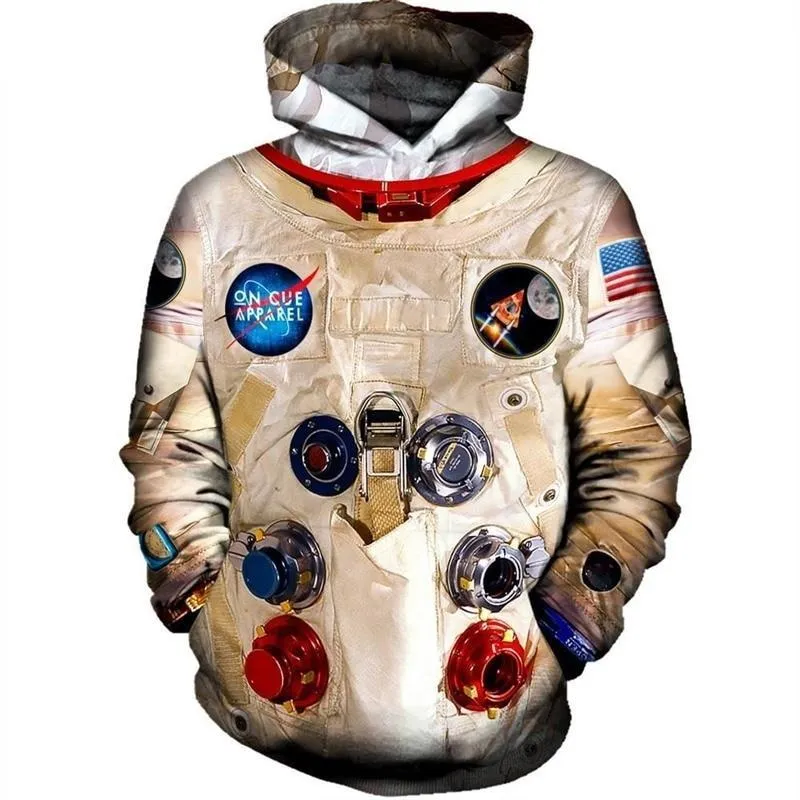 Cosmonaut Print Long Sleeve Hooded Pullovers