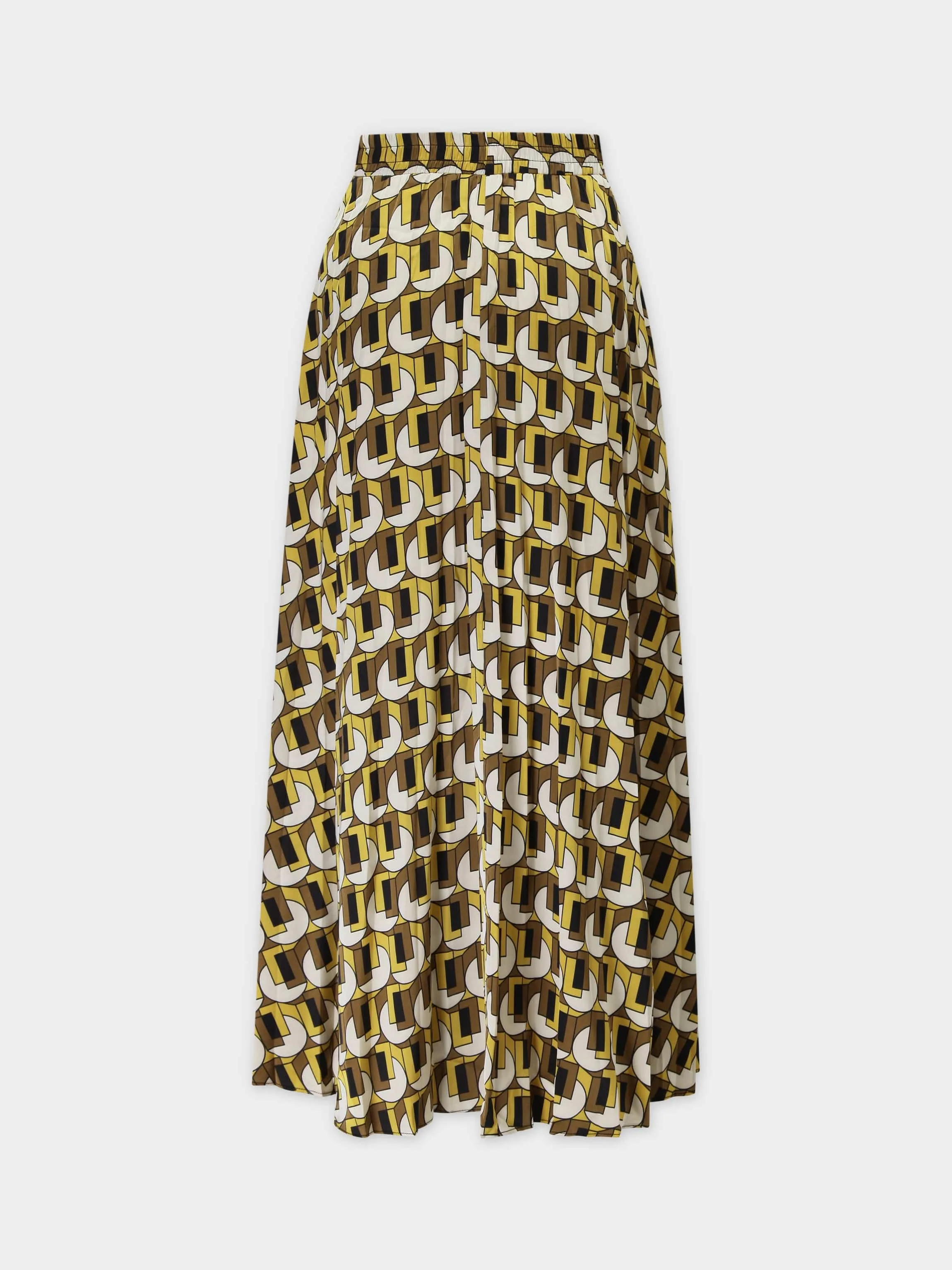 Covered Band Pleated Skirt 37"-Gold Geometric