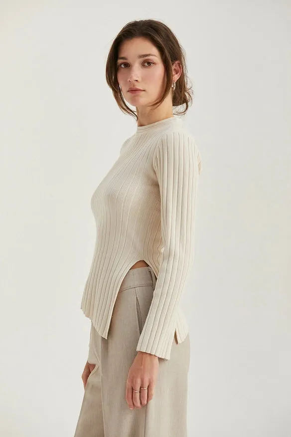 Danielle Rib Knit Asymmetric Hem Top Cream