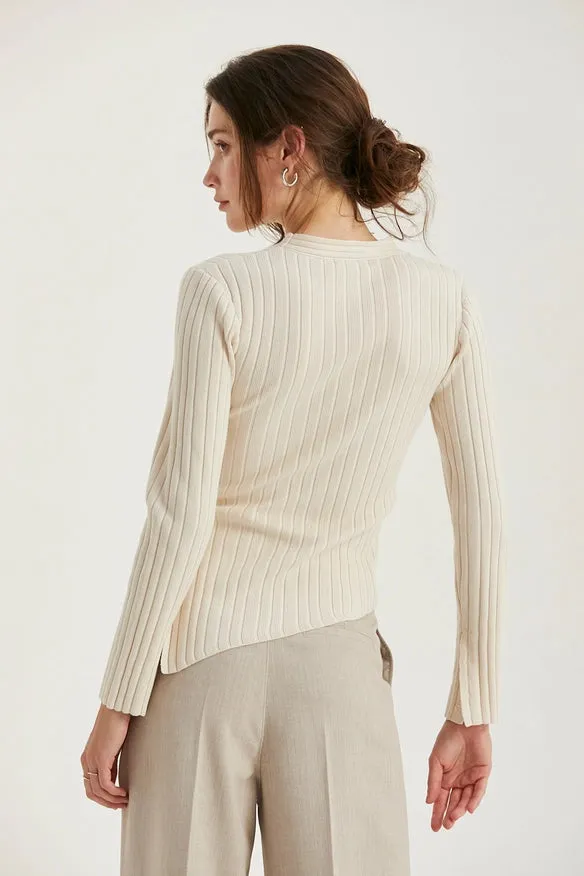 Danielle Rib Knit Asymmetric Hem Top Cream