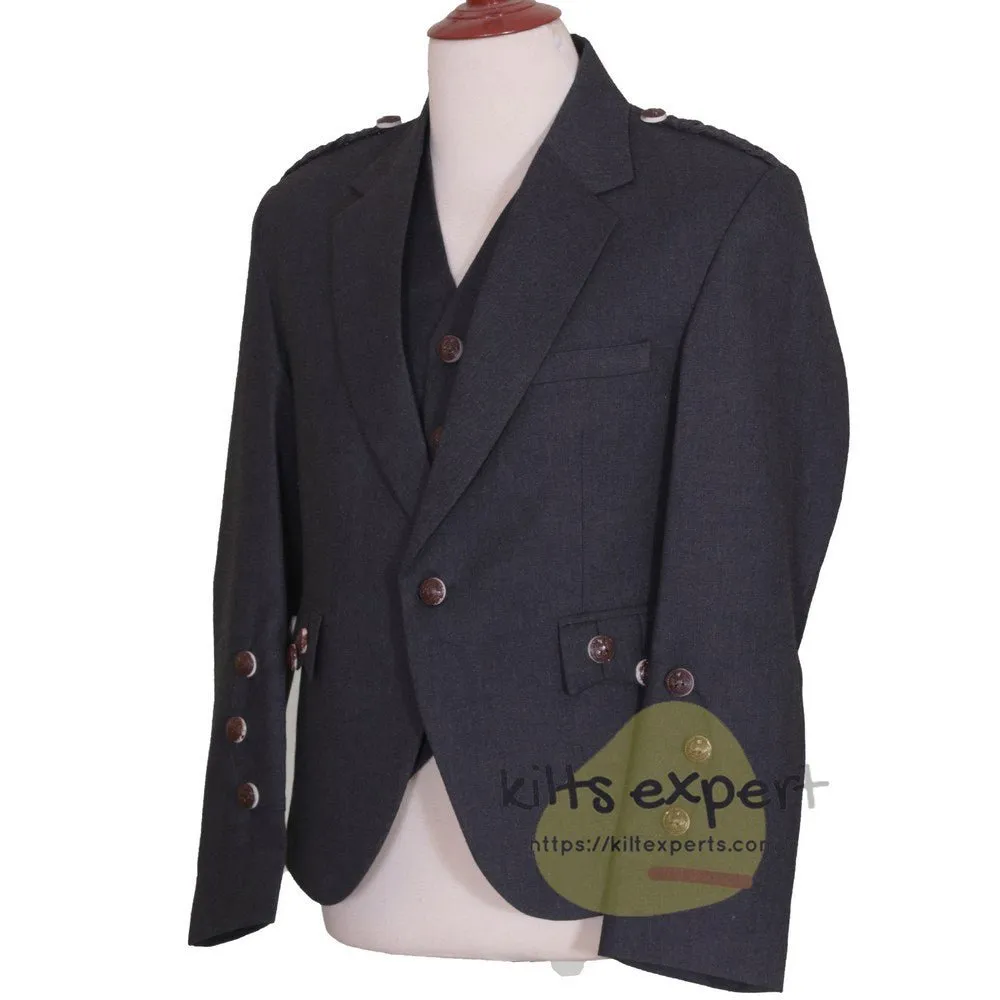 Dark Grey Argyle Jacket With 5 Button Waistcoat