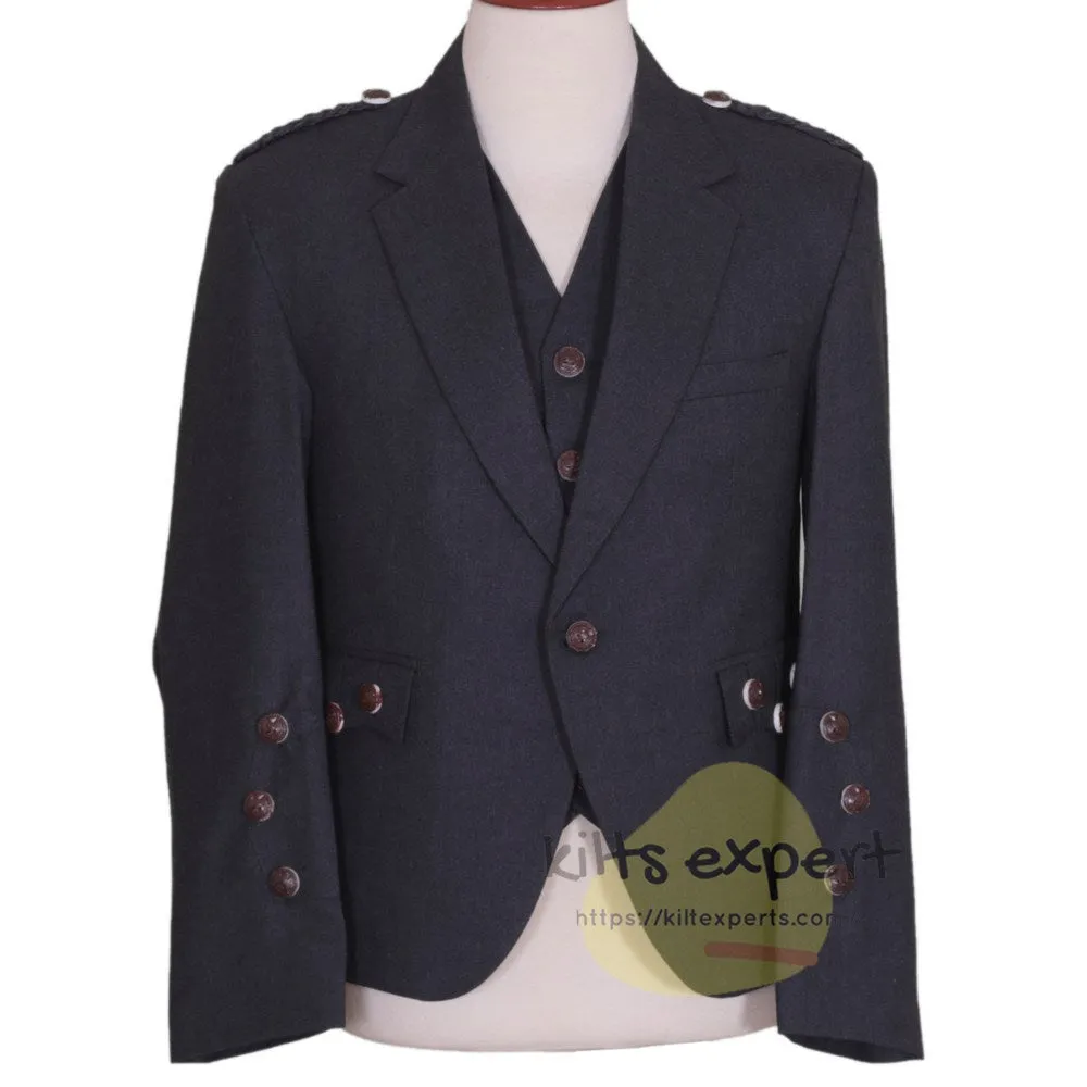 Dark Grey Argyle Jacket With 5 Button Waistcoat