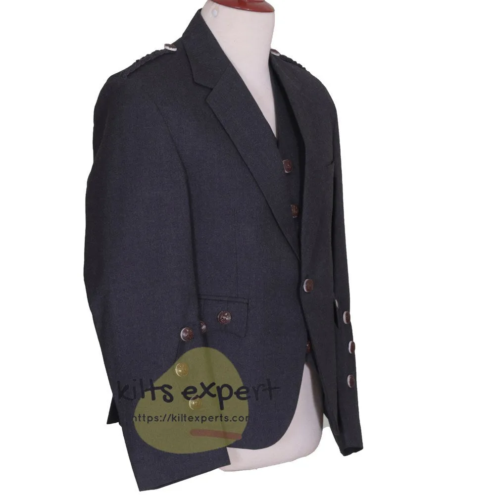 Dark Grey Argyle Jacket With 5 Button Waistcoat