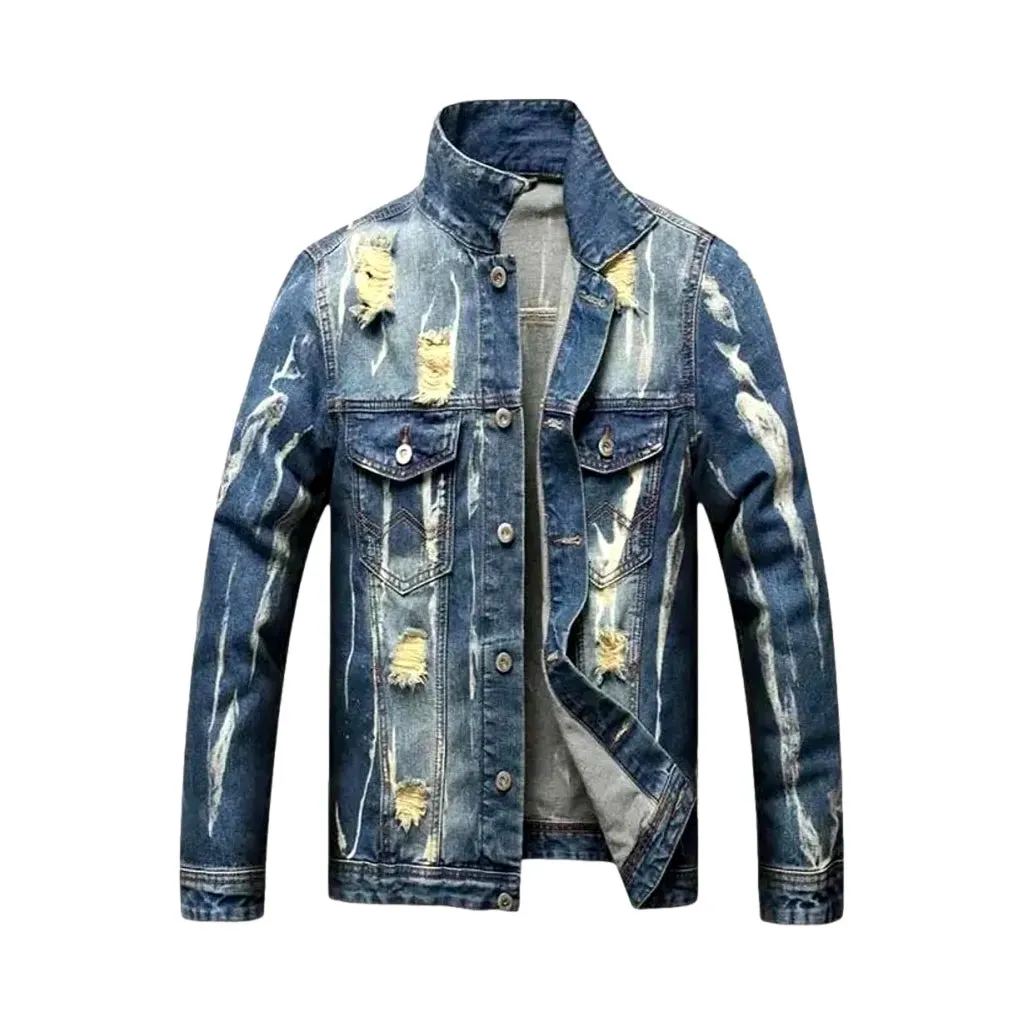 Distressed men's denim jacket