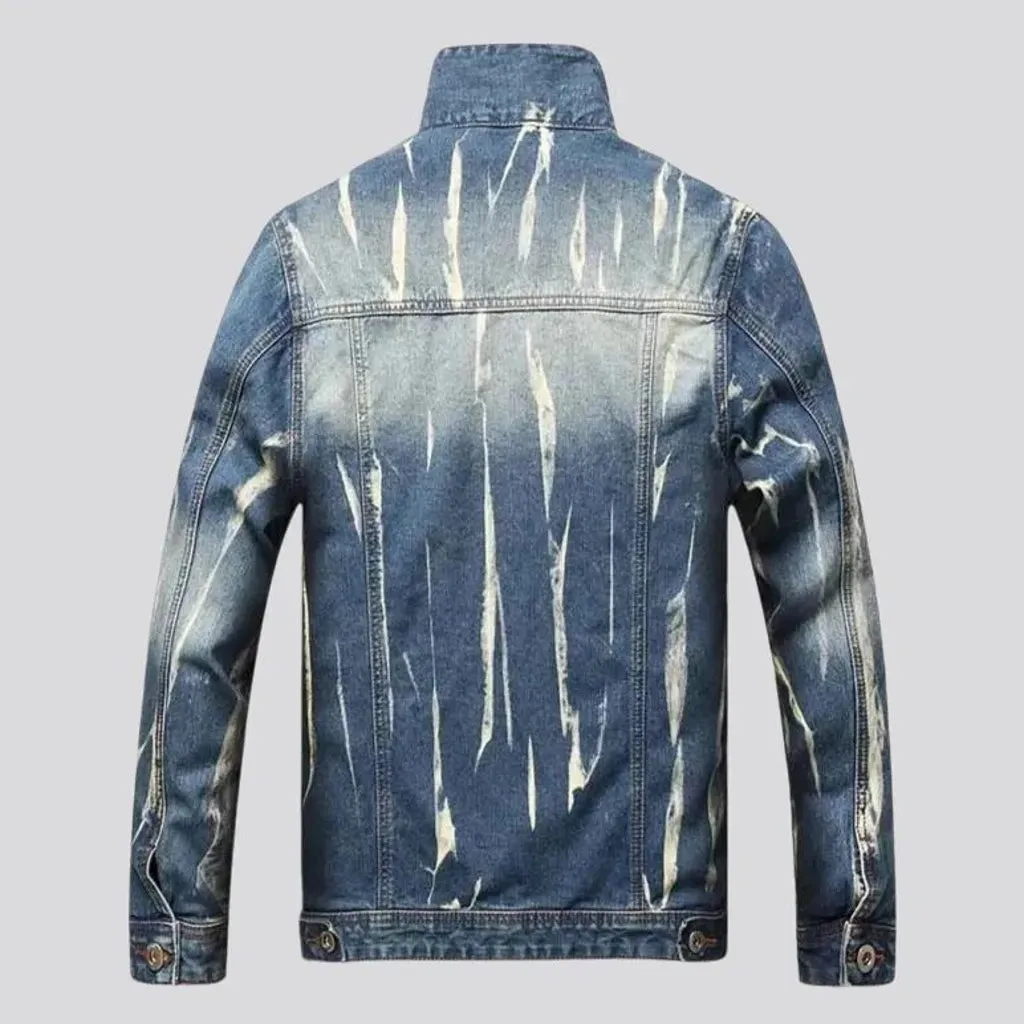 Distressed men's denim jacket